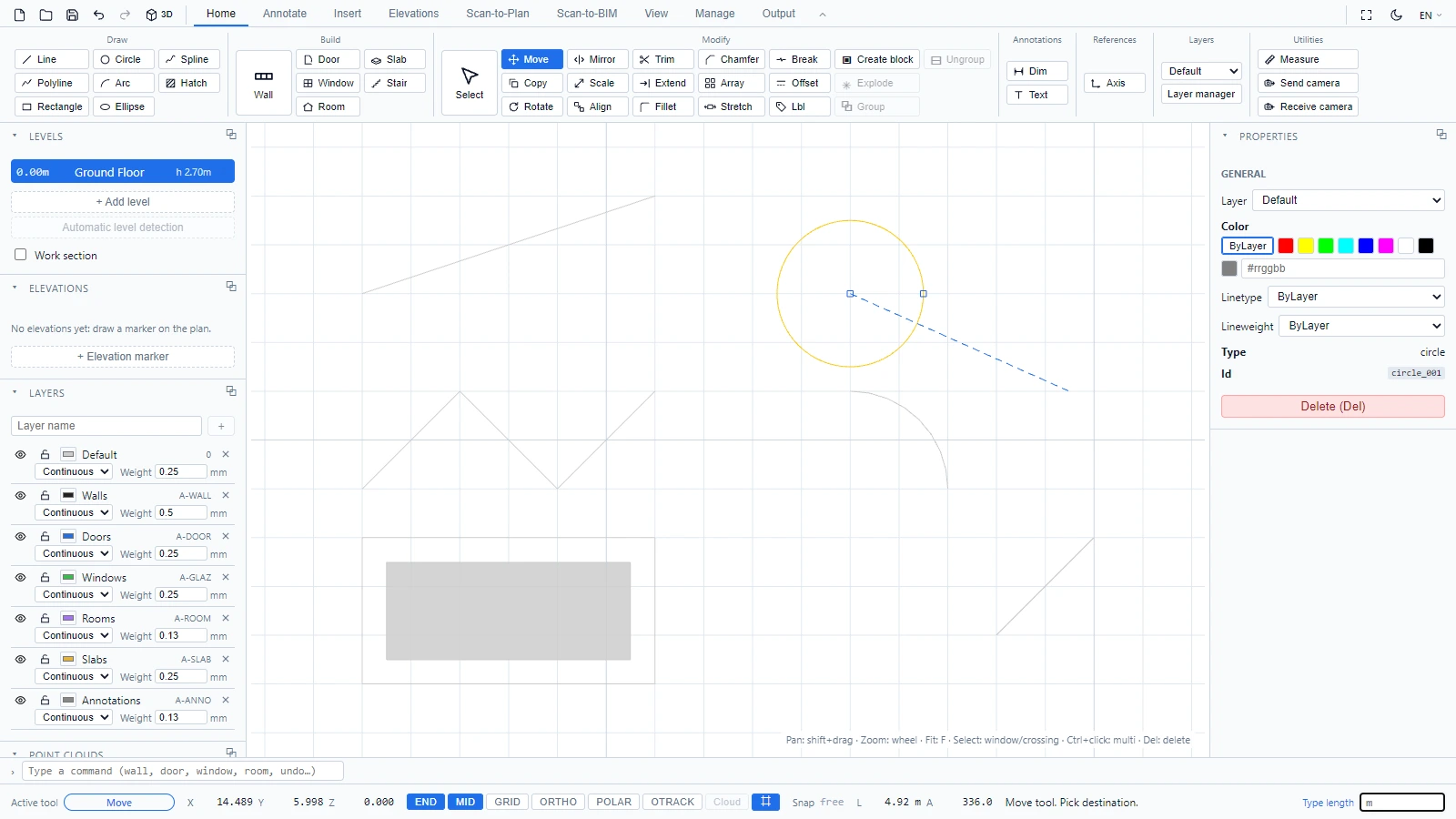 Moving a circle, the preview follows the cursor