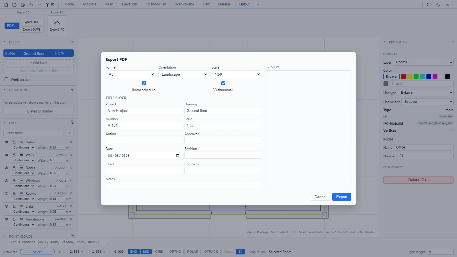 The Export PDF dialog