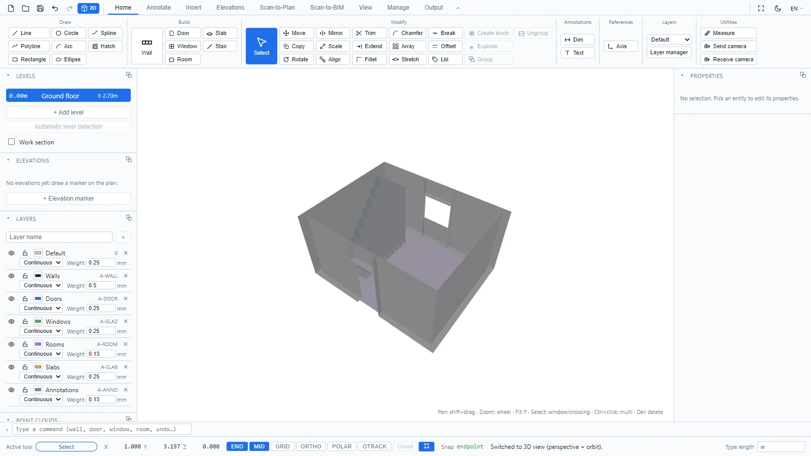 The same stair in the 3D view